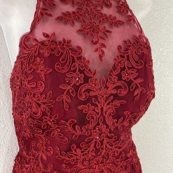 Alyce Paris burgundy lace formal slit leg jersey gown 6 O18 - Picture 7 of 16